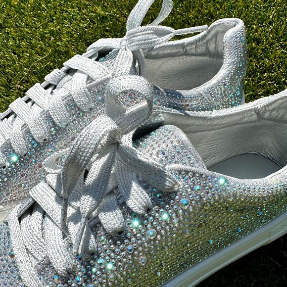 NEW🔥 Bling Rhinestone Embellished Flat Platform Sneaker Lace-Up Low-Top Slip-On - Picture 6 of 7